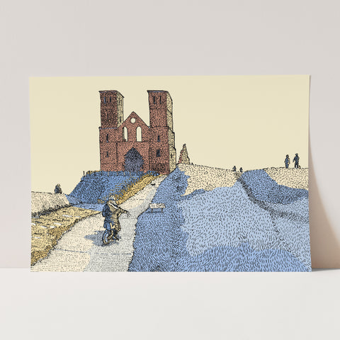 A5 Pen & Ink Postcard, Reculver (Kent) in Colour